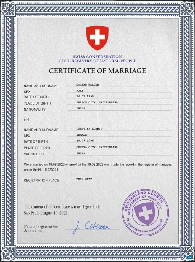 Download Switzerland marriage certificate PSD template Photoshop template